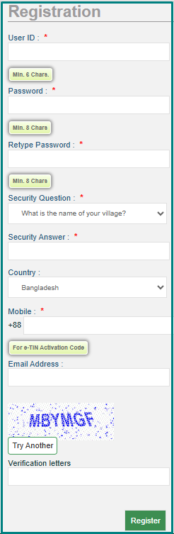 Required Information to Apply for a TIN Certificate